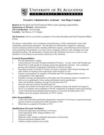 Executive Administrative Assistant â San Diego Campus