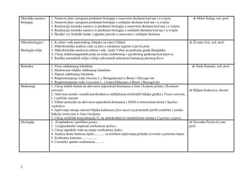 studijski program biologija - Prirodno-matematiÄki fakultet Banja Luka