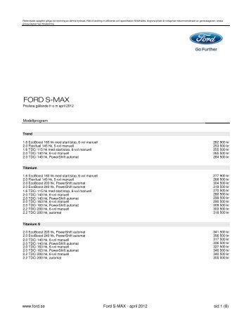S-MAX nih prislista april 2012 - Bilia