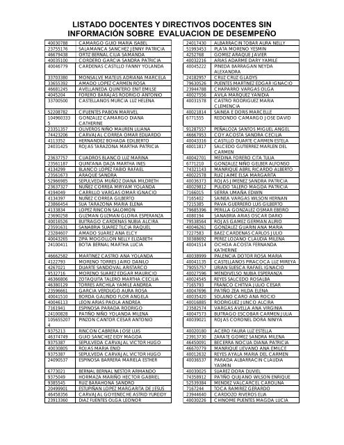 listado docentes y directivos docentes sin información sobre ...