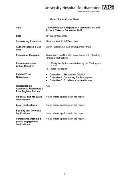 Trust Board papers - University Hospital Southampton NHS ...