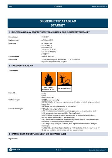 SIKKERHETSDATABLAD STARNET - Alf I. Larsen AS