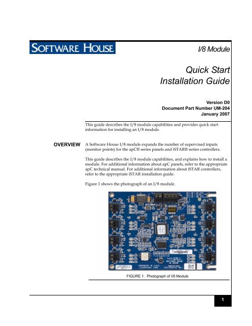 I/8 Module Quick Start Installation Guide - Tyco Security Products