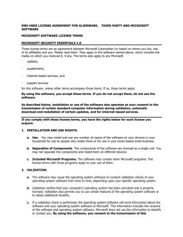 end-user license agreement for alienware, third party and microsoft ...