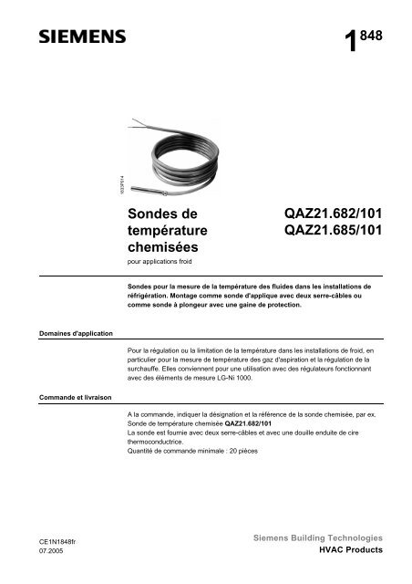 1848 Sondes de température chemisées QAZ21.682/101 QAZ21 ...