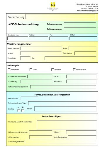 KFZ-Schadenmeldung Versicherungsnehmer Versicherung