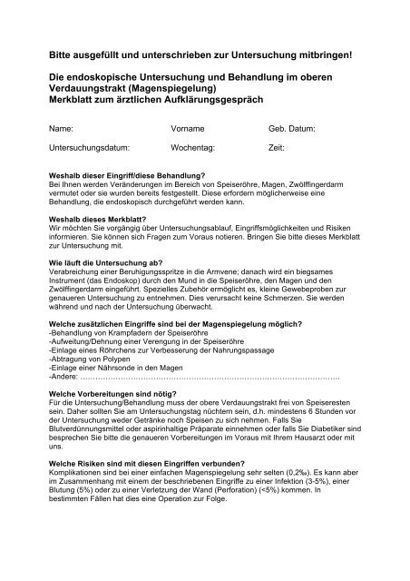 Merkblatt Magenspiegelung - Magen-Darm Aarau AG