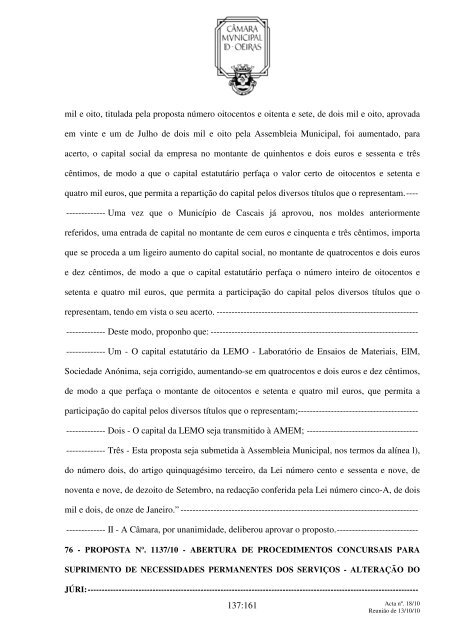 Aos treze dias do mês de Outubro do ano de dois mil e dez, nesta ...