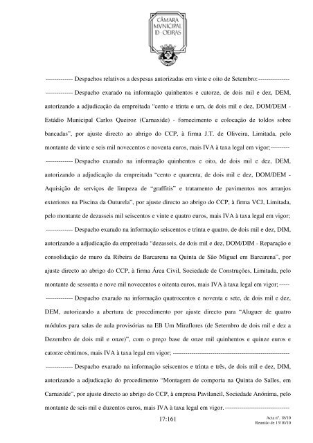 Aos treze dias do mês de Outubro do ano de dois mil e dez, nesta ...