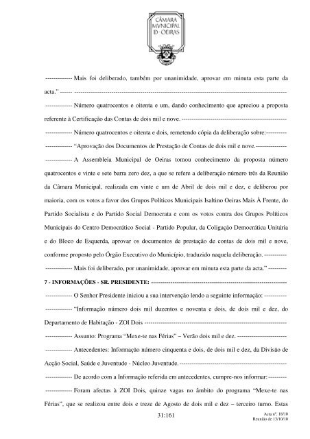 Aos treze dias do mês de Outubro do ano de dois mil e dez, nesta ...