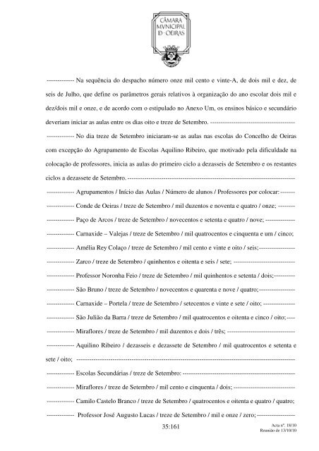 Aos treze dias do mês de Outubro do ano de dois mil e dez, nesta ...