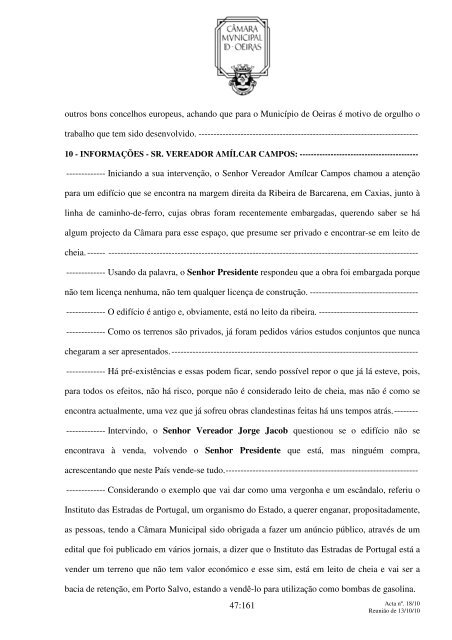 Aos treze dias do mês de Outubro do ano de dois mil e dez, nesta ...