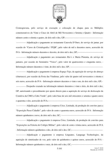 Aos treze dias do mês de Outubro do ano de dois mil e dez, nesta ...