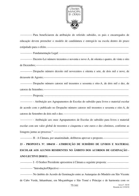 Aos treze dias do mês de Outubro do ano de dois mil e dez, nesta ...