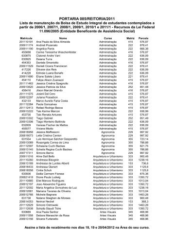 PORTARIA 085/REITORIA/2011