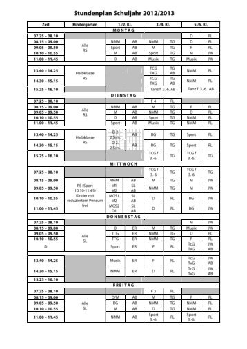 Stundenplan Kindergarten und Primarschule Murzelen â Innerberg