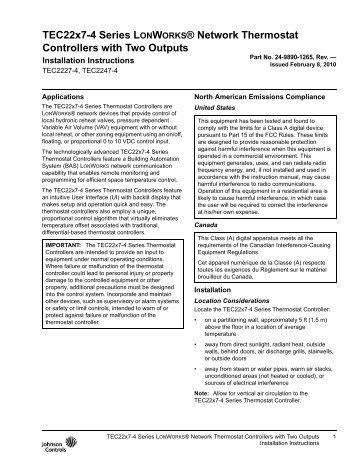 TEC22x7-4 Series LonWorks® Network ... - Johnson Controls