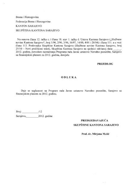 Program rada NP.pdf - SkupÅ¡tina Kantona Sarajevo - Vlada Kantona ...