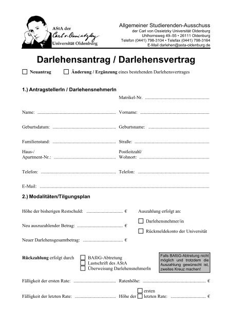 Darlehensantrag / Darlehensvertrag - AStA - UniversitÃ¤t Oldenburg