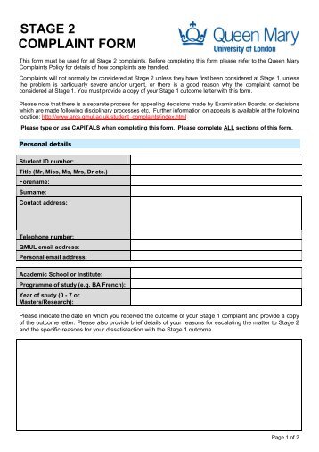 Stage 2 form - pdf - Queen Mary University of London