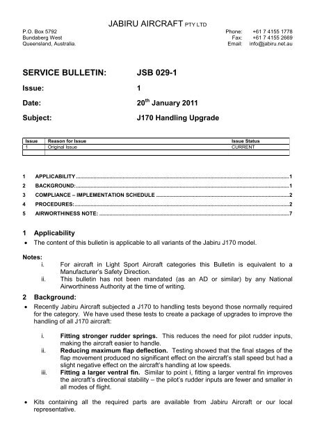 service bulletin: jsb 029-1 - Jabiru