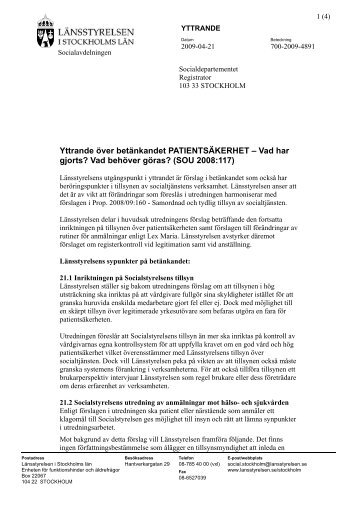 Yttrande Ã¶ver betÃ¤nkandet PATIENTSÃKERHET - LÃ¤nsstyrelsen i ...
