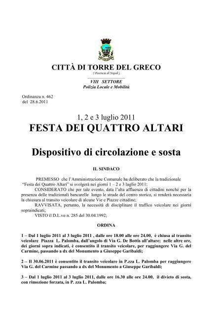Ordinanza - Comune di Torre del Greco