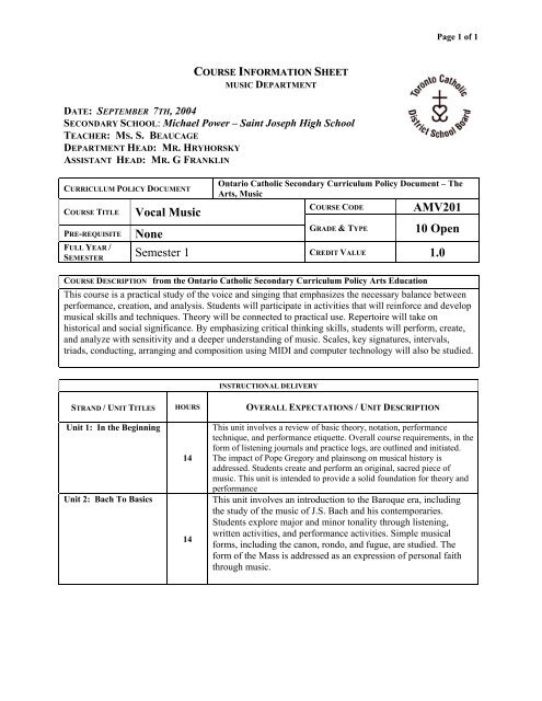 COURSE INFORMATION SHEET - MPSJ.ca