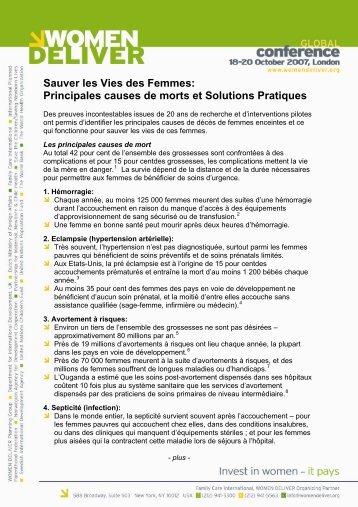 Sauver les Vies des Femmes: Principales causes ... - Women Deliver