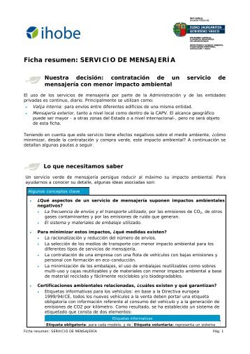 Ficha resumen: SERVICIO DE MENSAJERÃA - Ihobe