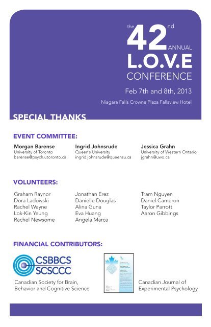 LOVE 2013 Programme with Abstracts (PDF) - Judith M Shedden ...