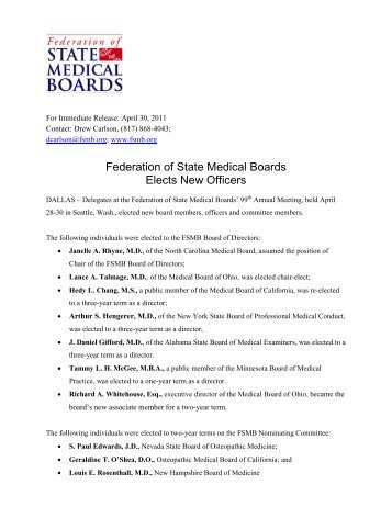 Federation of State Medical Boards Elects New Officers