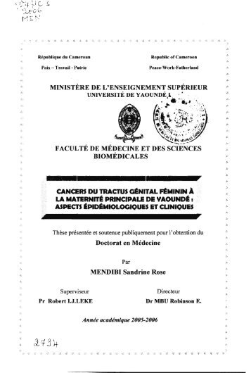 CANCERS DU TRACTUS GÃ©NITAL RMININ A LA MATERNITÃ© ...