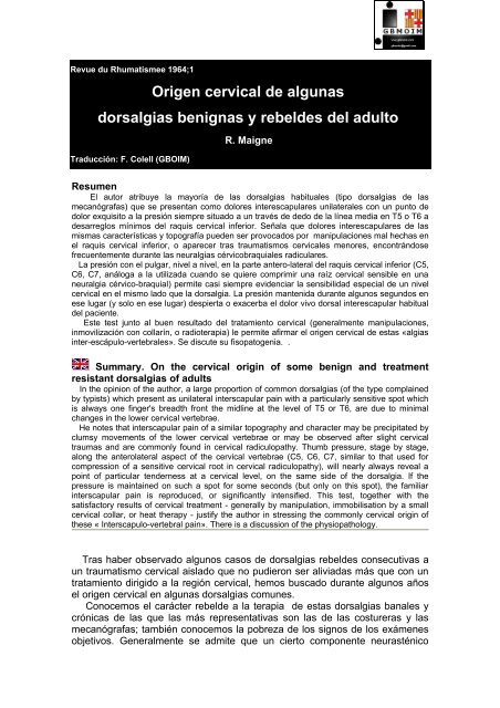 Origen cervical de algunas dorsalgias benignas y ... - sofmmoo