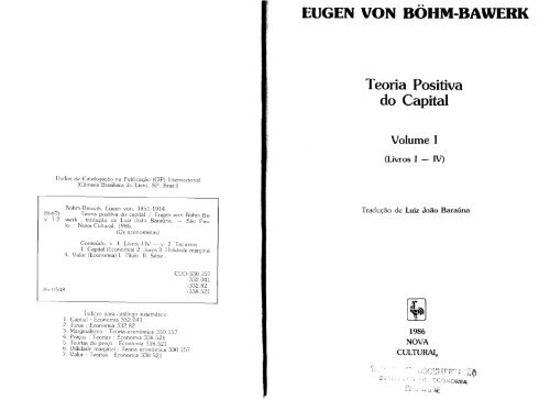 EUGEN VON BOHM-BAWERK Teoria Positiva do Capital Volume I