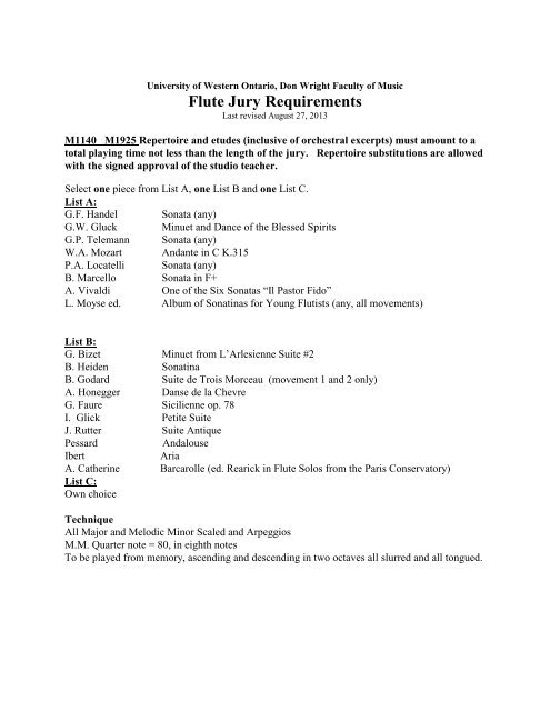 Flute Jury Requirements - Don Wright Faculty of Music - University of ...
