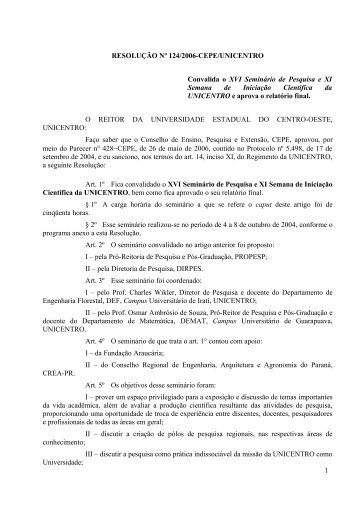 resoluÃ§Ã£o nÂº /2006-cepe/unicentro - Universidade Estadual do ...