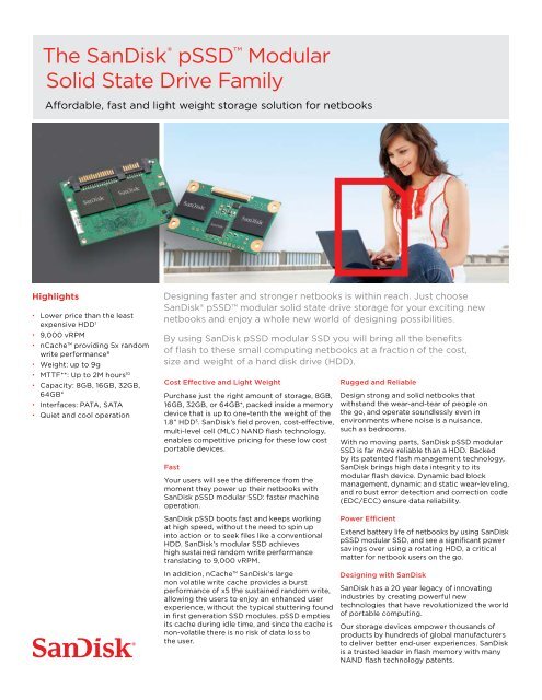 The SanDisk® pSSD™ Modular Solid State Drive Family