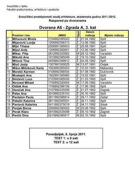 Arhitektura 2011_12 - Prijavna lista i razredbeni postupak