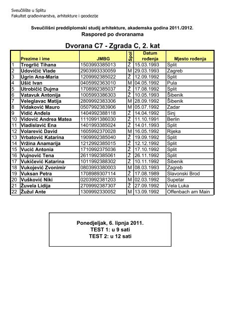 Arhitektura 2011_12 - Prijavna lista i razredbeni postupak