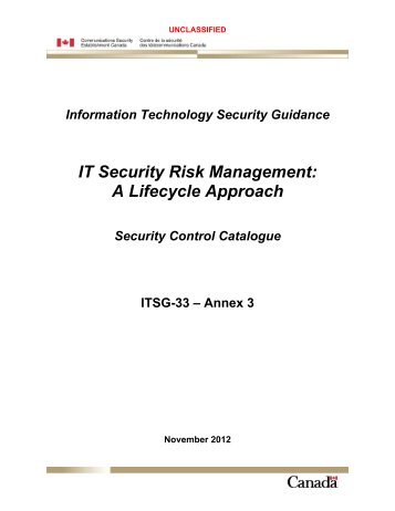 A Lifecycle Approach Security Control Catalogue ITSG-33