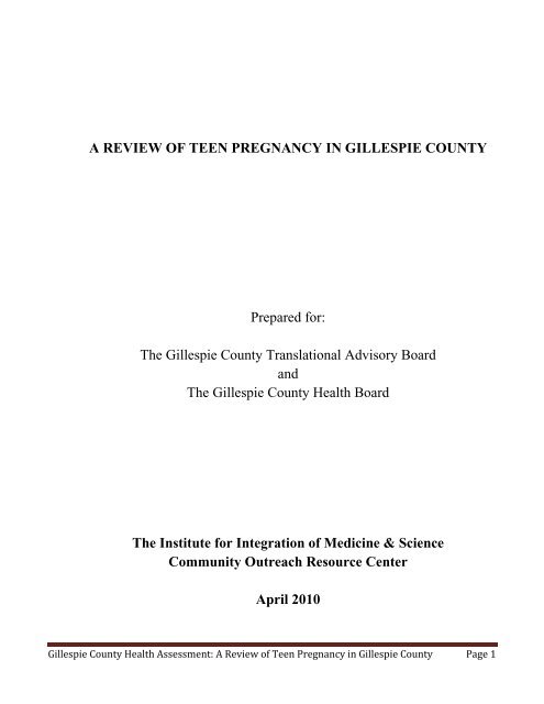 A Review of Teen Pregnancy in Gillespie County - Institute for ...