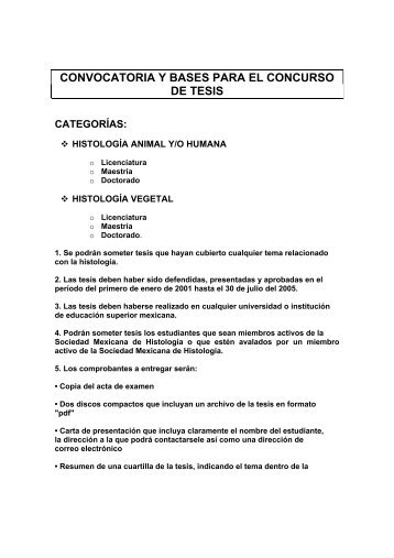 CONVOCATORIA Y BASES PARA EL CONCURSO DE TESIS