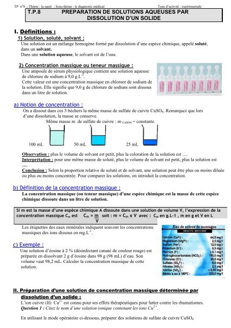 TP8. PrÃ©paration de solutions aqueuses par dissolution de solide