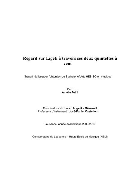 Regard sur Ligeti à travers ses deux quintettes à vent - HEMU