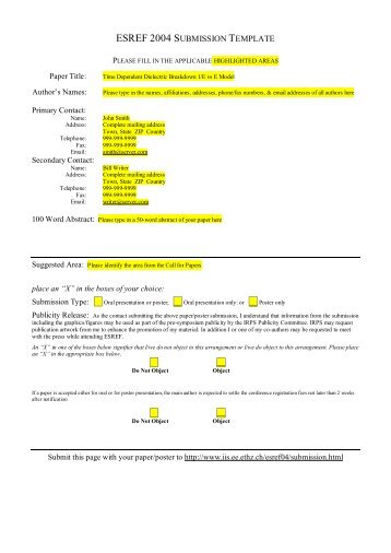 ESREF 2004 SUBMISSION TEMPLATE