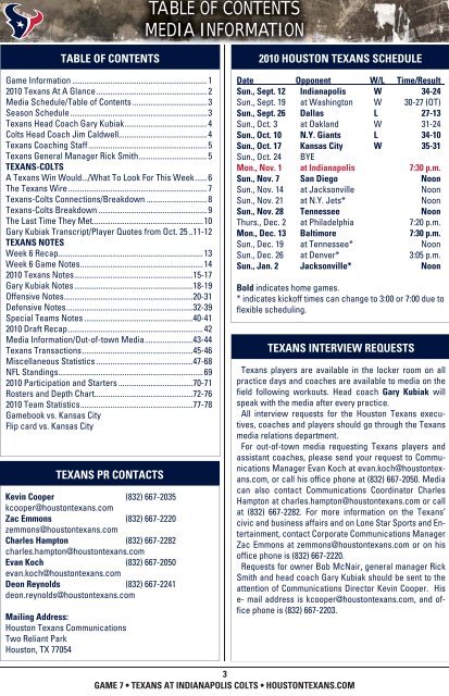 HOUSTON TEXANS WEEKLY RELEASE - Texans Home - NFL.com