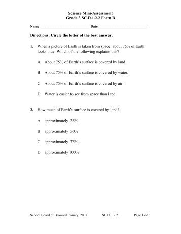 Science Mini-Assessment Grade 3 SC.D.1.2.2 Form B Directions ...