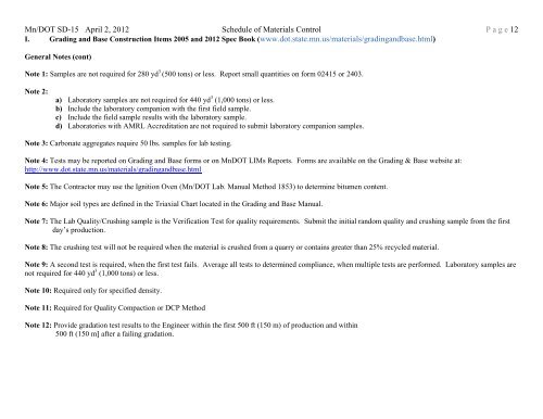 Mn/DOT SD-15 April 2, 2012 Schedule of Materials Control P a g e 1 ...