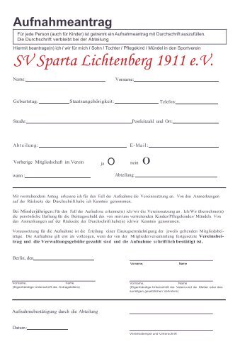 Aufnahmeformular Datum - SV Sparta Lichtenberg 1911 e.V.